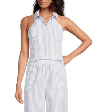 Coordinating Charlie Pinstripe Button-Up Sleeveless Blouse | Dillard's