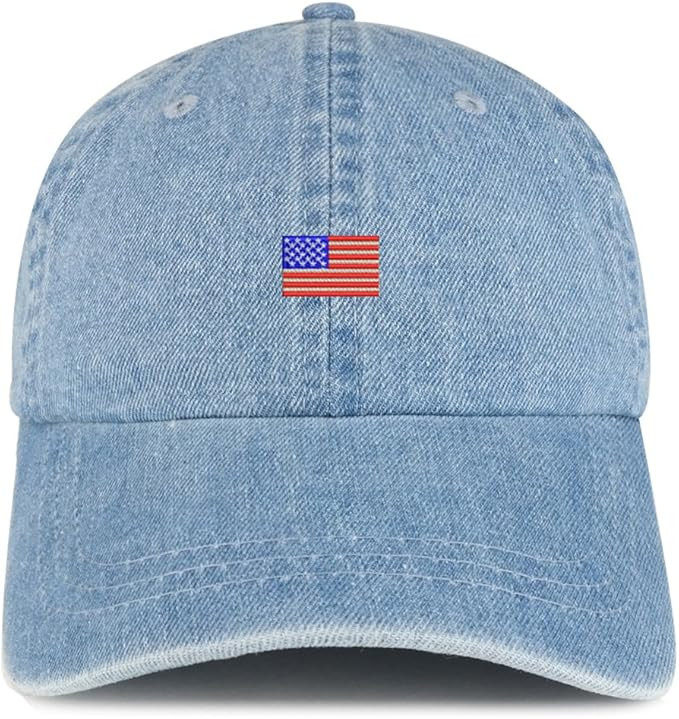 Trendy Apparel Shop US American Flag Small Embroidered 100% Cotton Denim Cap Dad Hat | Amazon (US)