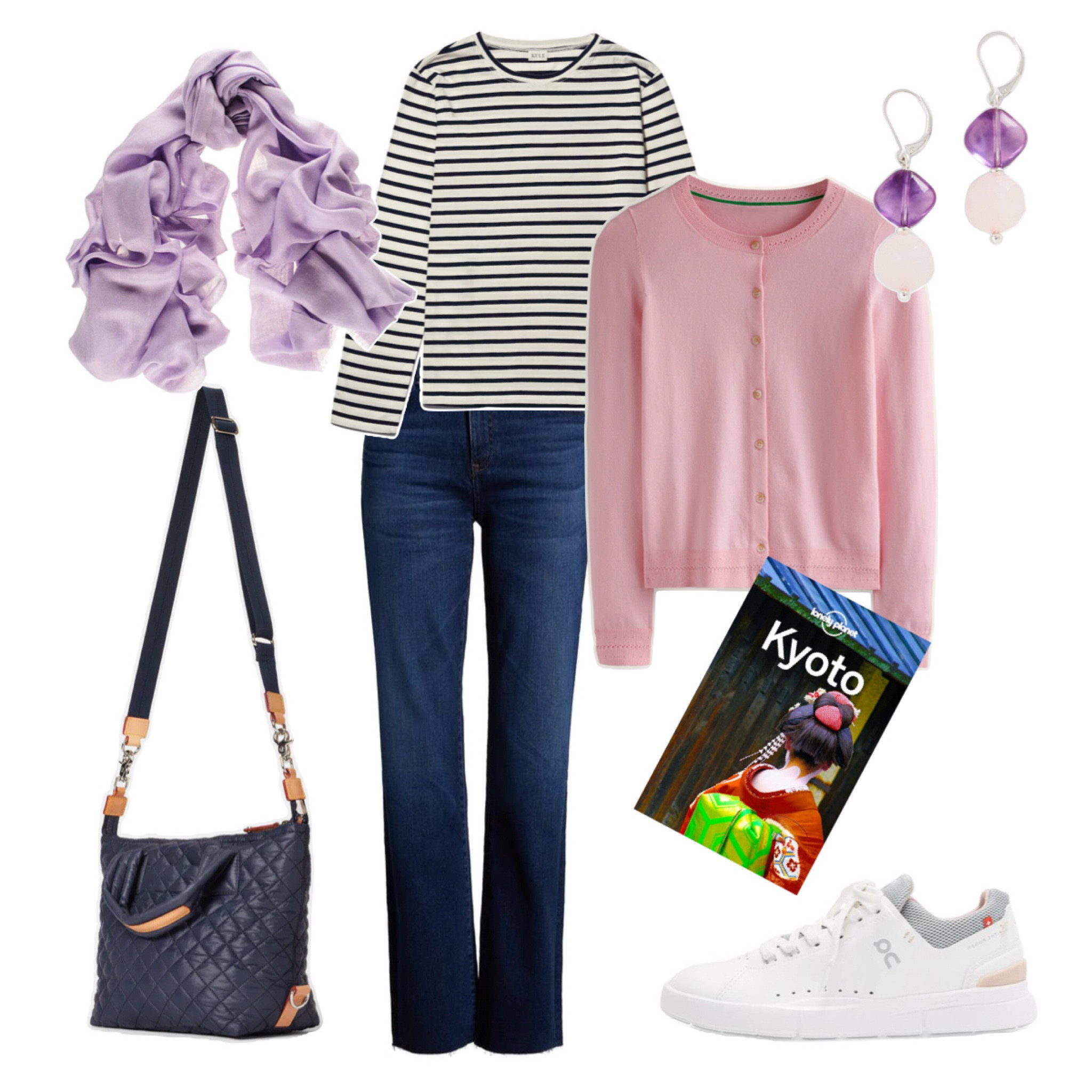 Casual & comfortable travel outfit with striped tee & pink cardigan  

#LTKSeasonal #LTKtravel