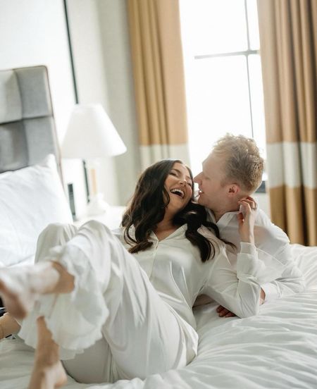 The perfect solo white pajama set for engagement photos 🫶🏼🤍🥂

#LTKwedding #LTKbeauty #LTKstyletip