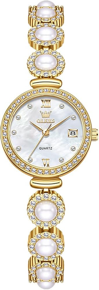 OLEVS Watch Women Luxury Small Face Analog Wrist Watches for Women Dainty Waterproof Pearl Diamon... | Amazon (US)