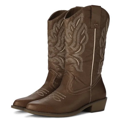 Pennysue Women's Western Cowboy Boots Brown Mid-Calf Pointed Toe Boots for Dancing Wedding Traveling Daily Outfits 8M | Walmart (US)