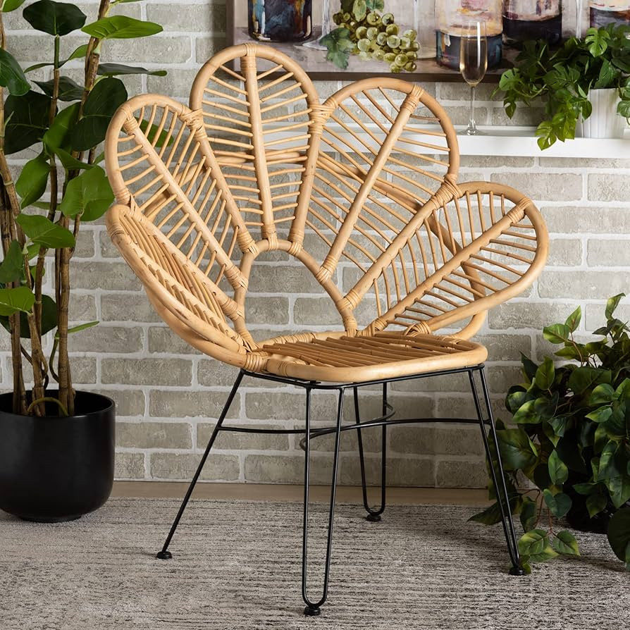 bali & pari Garan Modern Bohemian Natural Rattan and Black Metal Accent Chair | Amazon (US)