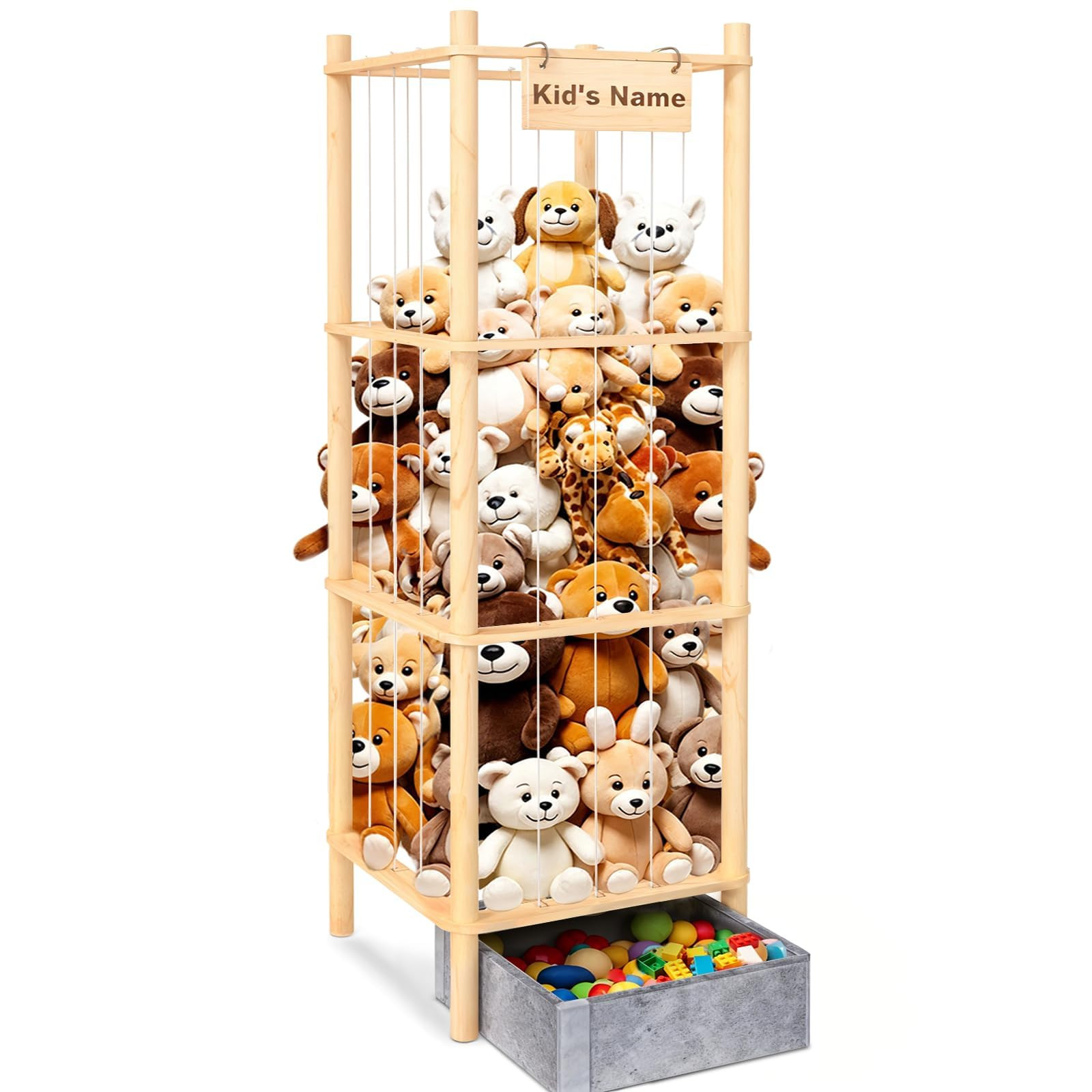 Amazon.com: WORLDMX Stuffed Animal Storage with Toys Tray, 57In Large Wooden Stuffy Plushies Stor... | Amazon (US)