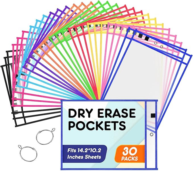 BainGesk 30 Packs Oversized Dry Erase Pockets with 2 Rings, 14X10 Inches Reusable Dry Erase Sleev... | Amazon (US)