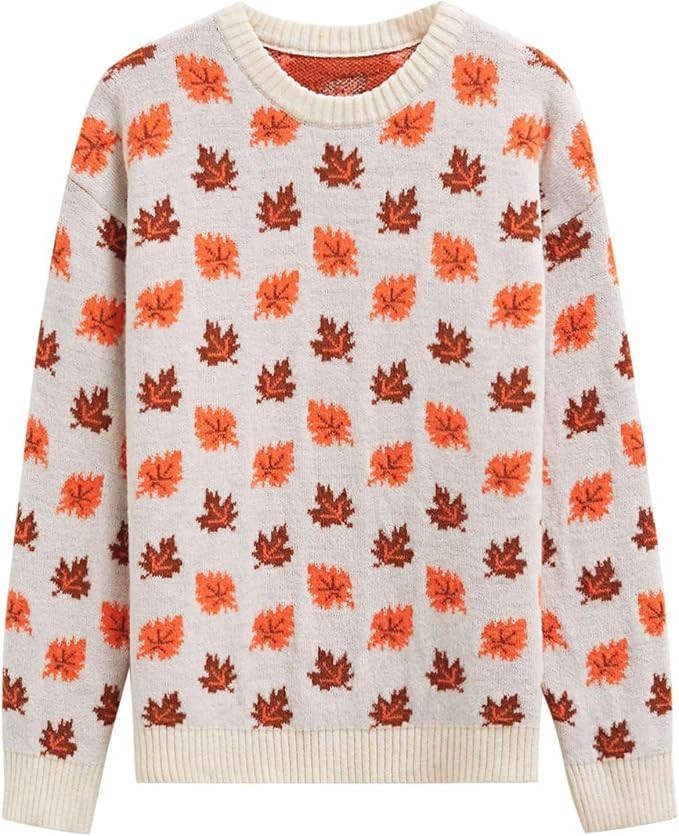CHICWISH Women Maple Leaf Knit Sweater Oversized Chunky Long Sleeves Crewneck Jumper Fall Winter ... | Amazon (US)