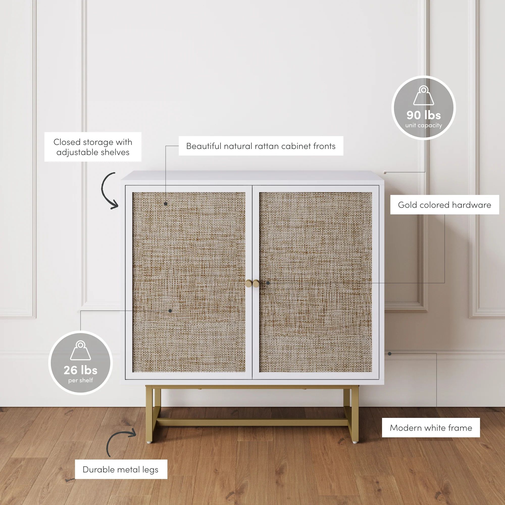 Kova Sideboard Cabinet | 2-Door | Cane Rattan Finish | Nathan James