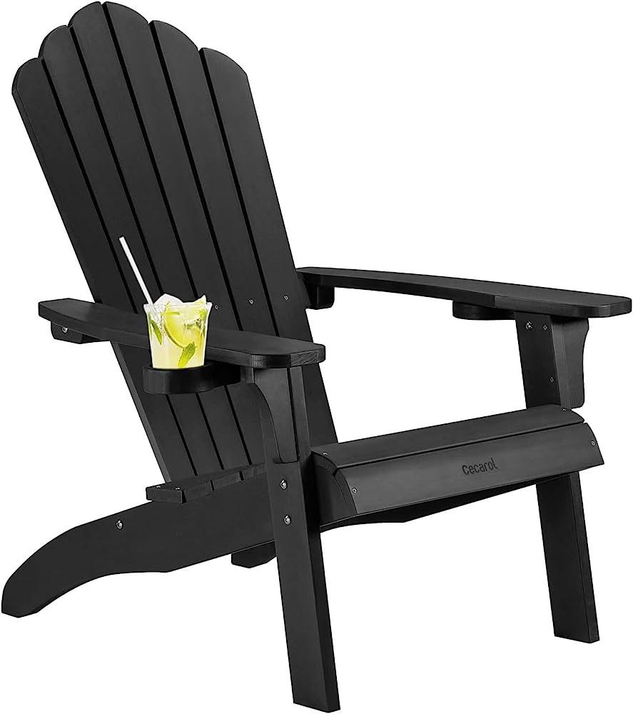 Cecarol Normal Size Adirondack Chair, Poly Lumber Comfortable Patio Fire Pit Chair with 2 Cup Hol... | Amazon (US)