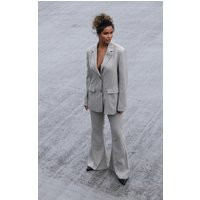 Grey Tailored Woven Pinstripe Slim Flare Pants | PrettyLittleThing US