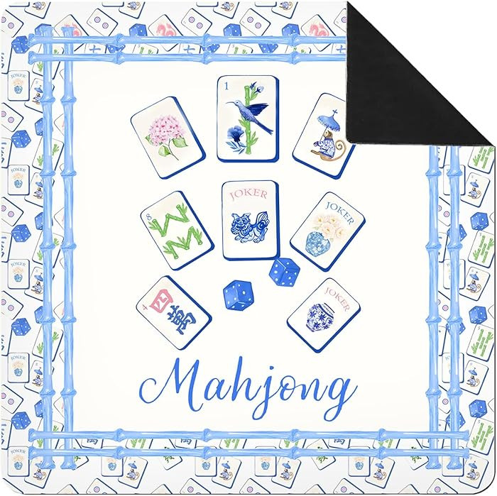 Chinoiserie Mahjong Mat 31.5 x 31.5 In, Blue and White Grandmillennial Mahjong Mat for Table, Non... | Amazon (US)