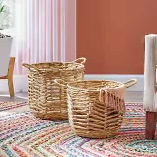 StyleWell Round Open Weave Wicker Storage Baskets (Set of 2) FEH2111-03 - The Home Depot | The Home Depot