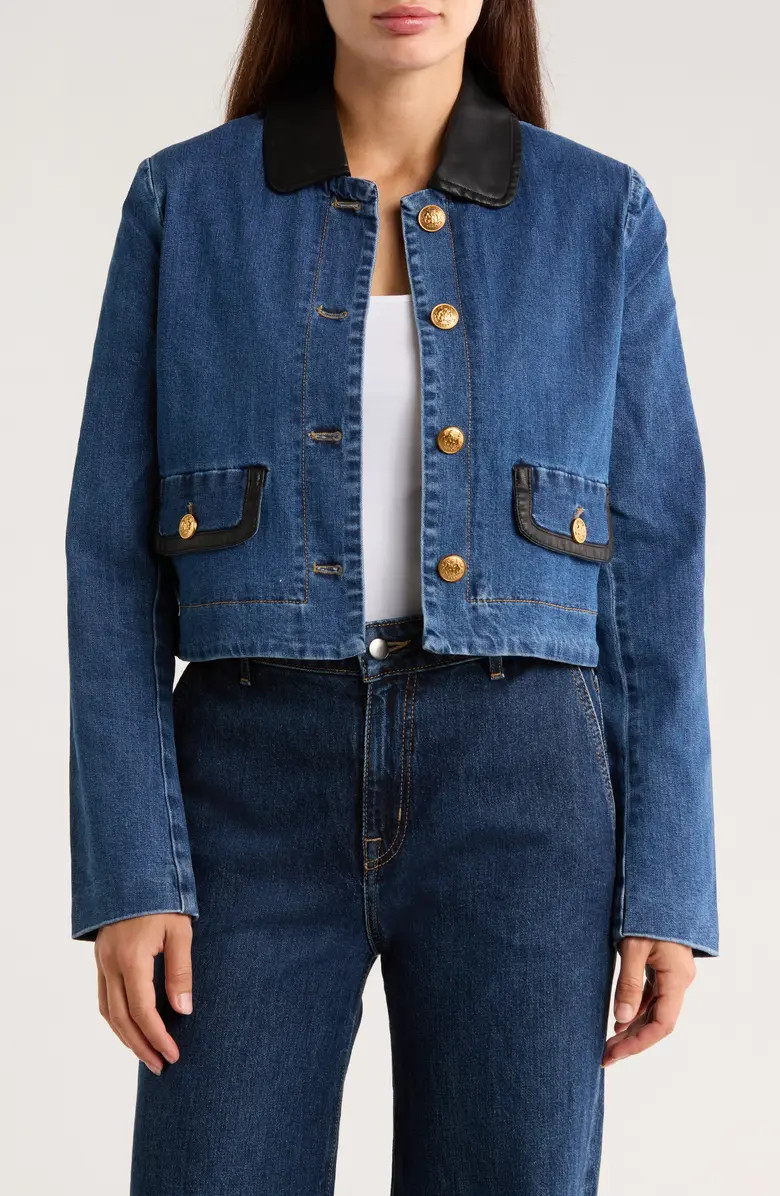 Ellen Tracy Faux Leather Trim Denim Jacket | Nordstromrack | Nordstrom Rack