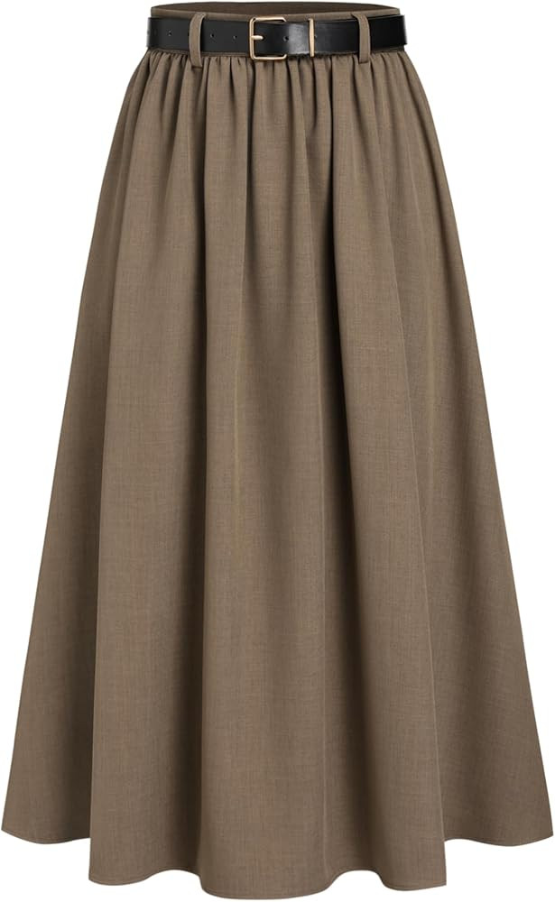 CIDER High Waist Solid Belted Maxi Skirt | Amazon (US)