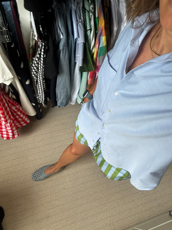 The perfect work from home outfit starts with timeless basics that look polished and feel incredibly comfortable. This light blue button down shirt paired with green striped shorts creates an effortless business casual look that is ideal for remote work, Zoom meetings, productivity days, and casual afternoons at home. A versatile outfit you will reach for on repeat all season long. 💻💙☀️

#WorkFromHomeOutfit #BusinessCasualStyle #BlueButtonDown #StripedShorts #SummerStyle #CasualChic #OfficeStyle 

 #LTKootd #LTKWorkwear