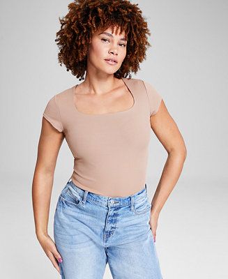 And Now This Women's Double-Layered Ribbed Square-Neck Bodysuit, Created for Macy's - Macy's | Macy's