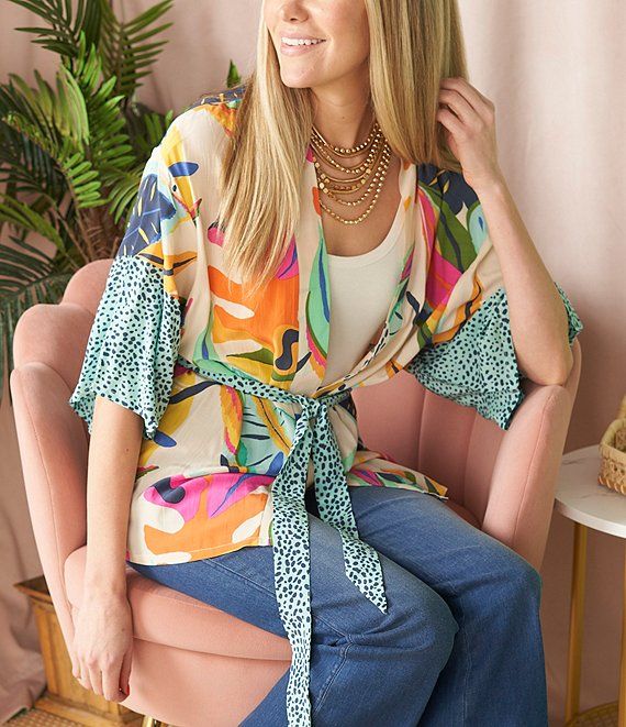 x Brooke Webb of KBStyled Navy Palm Print Kimono | Dillard's
