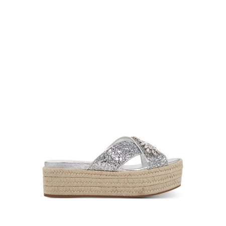 MIU MIU Womens Silver Embellished Glitter Round Toe Wedge Slip On Leather Dress Espadrille Shoes 37 | Walmart (US)