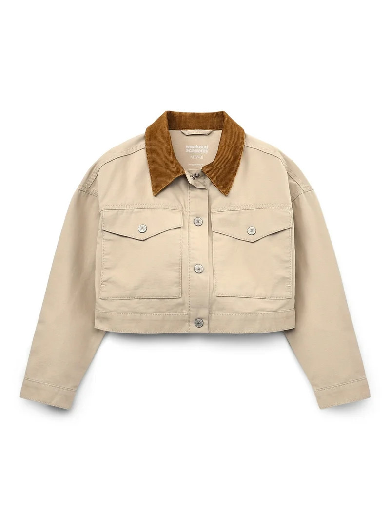 Weekend Academy Girls Denim Workwear Jacket with Corduroy Collar, Sizes 4-18 | Walmart (US)