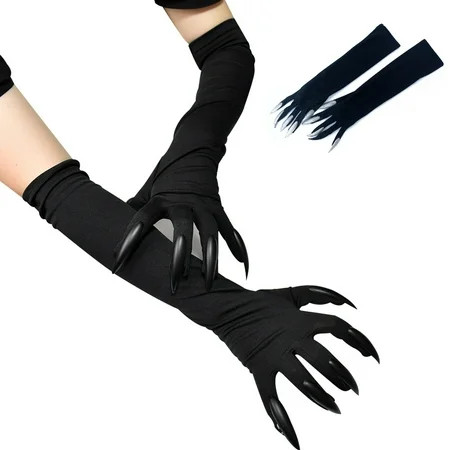 SPRING PARK 1 Pair Halloween Gloves Long Cat Claw Gloves for Adults Black Gloves Cosplay Dress Up Gl | Walmart (US)
