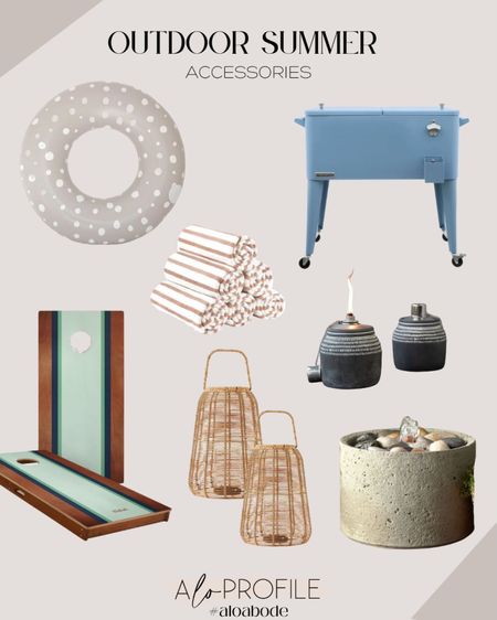 Summer Accessories // summertime, poolside accessories, drink cooler, pool floaty, beach towels, neutral pool floaties, outdoor fountain, candle holders, candle vessels, outdoor lanterns, corn hole, outdoor corn hole, summer patio decor, summer bbq activities, backyard decor, summer party decor, pool day, pool decor

#LTKhome