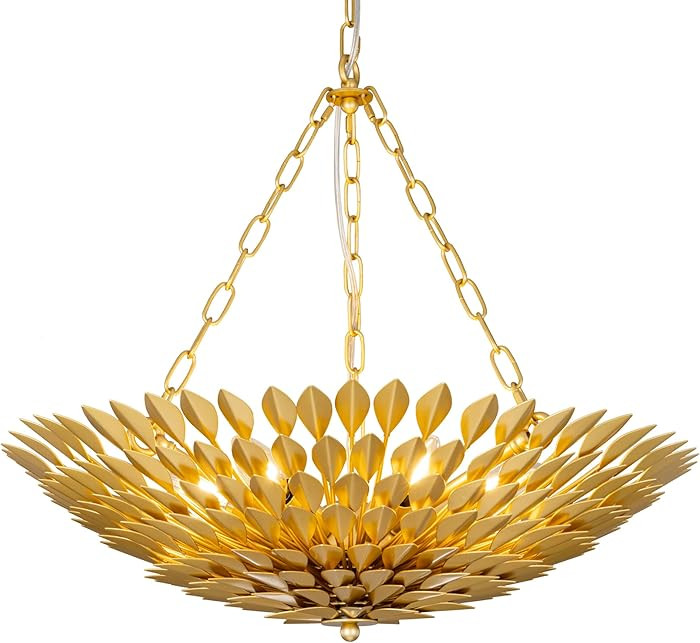 TOCHIC Gold Leaf Chandelier, 6 Lights Farmhouse Chandelier for Dining Living Room, Modern Ceiling... | Amazon (US)
