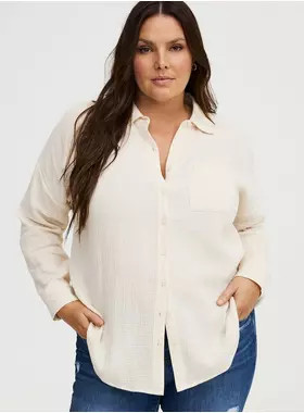 Cotton Gauze Drop Shoulder Shirt | Torrid (US & Canada)