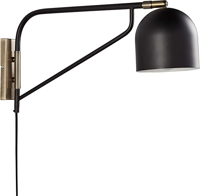 Amazon Brand – Rivet Mid-Century Swiveling Wall Sconce with Bulb, 11"H, Black and Antique Brass | Amazon (US)