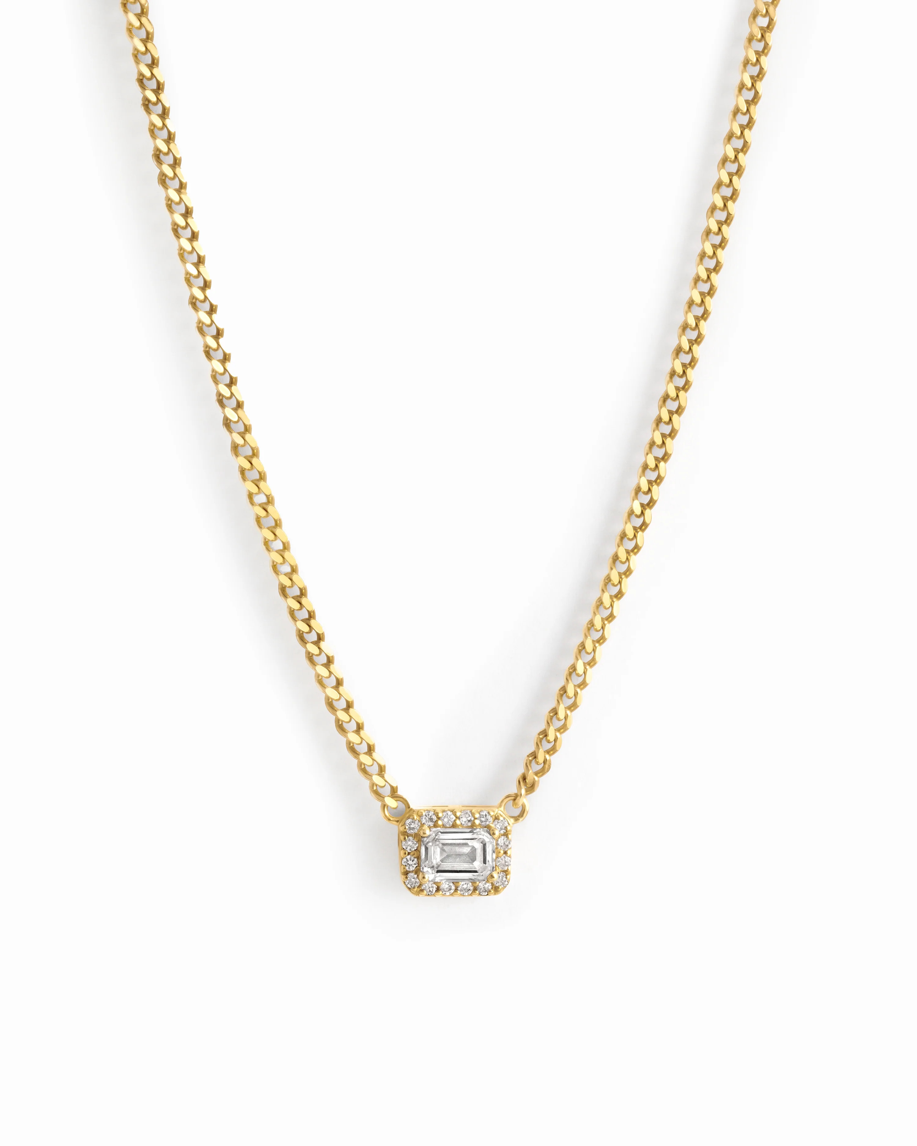 Halo Emerald Cut Necklace on Cuban Chain | Sami Jewels