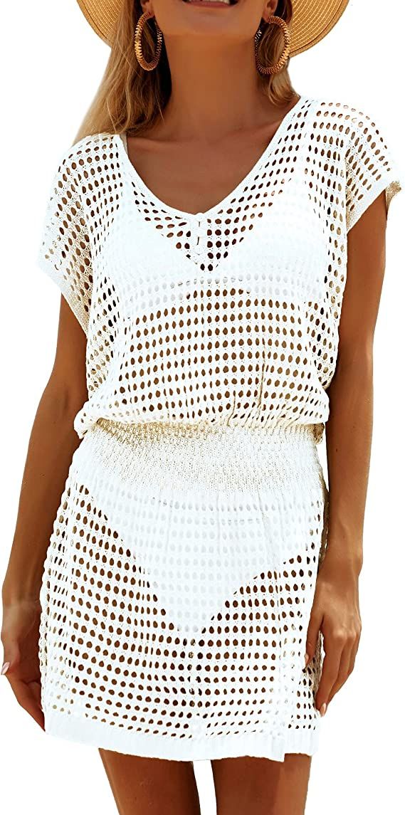 Jeasona Beach Coverups for Women Bathing Suit Swimsuit Swim Cover Up Crochet Dress | Amazon (US)