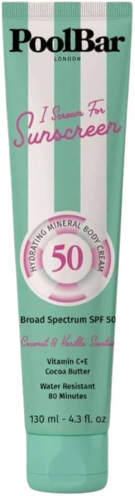 PoolBar SPF 50 Hydrating Mineral Body Sunscreen Cream for Women Skin Care - Coconut Vanilla Scent... | Amazon (US)
