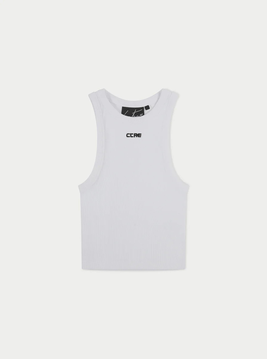 White Logo Ribbed Racer Vest | The Couture Club | The Couture Club