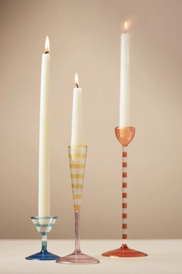 Eleanor Striped Glass Taper Candle Holder | Anthropologie (US)