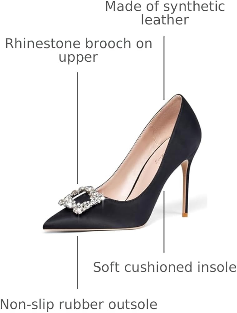 Elisabet Tang Women's Pumps 4 Inch Satin Glitter Rhinestone Heels for Women High Heels Closed Poi... | Amazon (US)