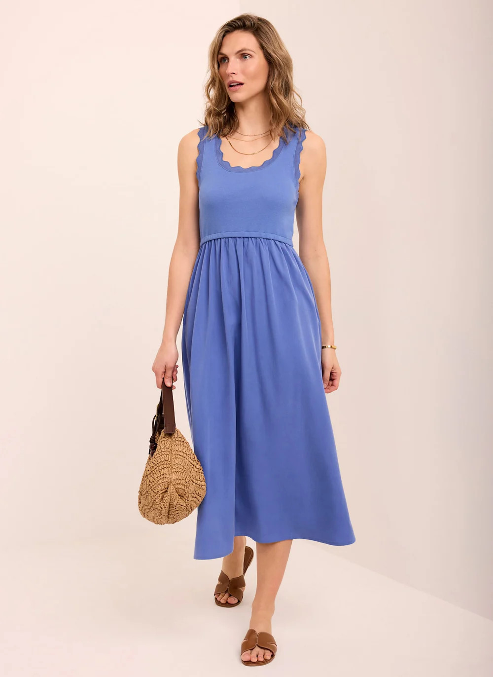 Blue Scallop Trim Midi Dress | Mint Velvet