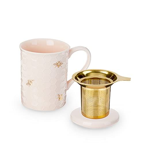 Pinky Up Annette Honeycomb Pink Ceramic Tea Mug and Infuser, Loose Leaf Tea Accessories, Travel Tea  | Amazon (US)