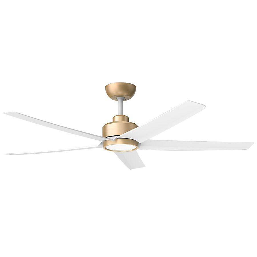 ocioc WFIVE 52-in Integrated LED Matte Gold with Matte White Blades Ceiling Fan With Light - Remo... | Lowe's