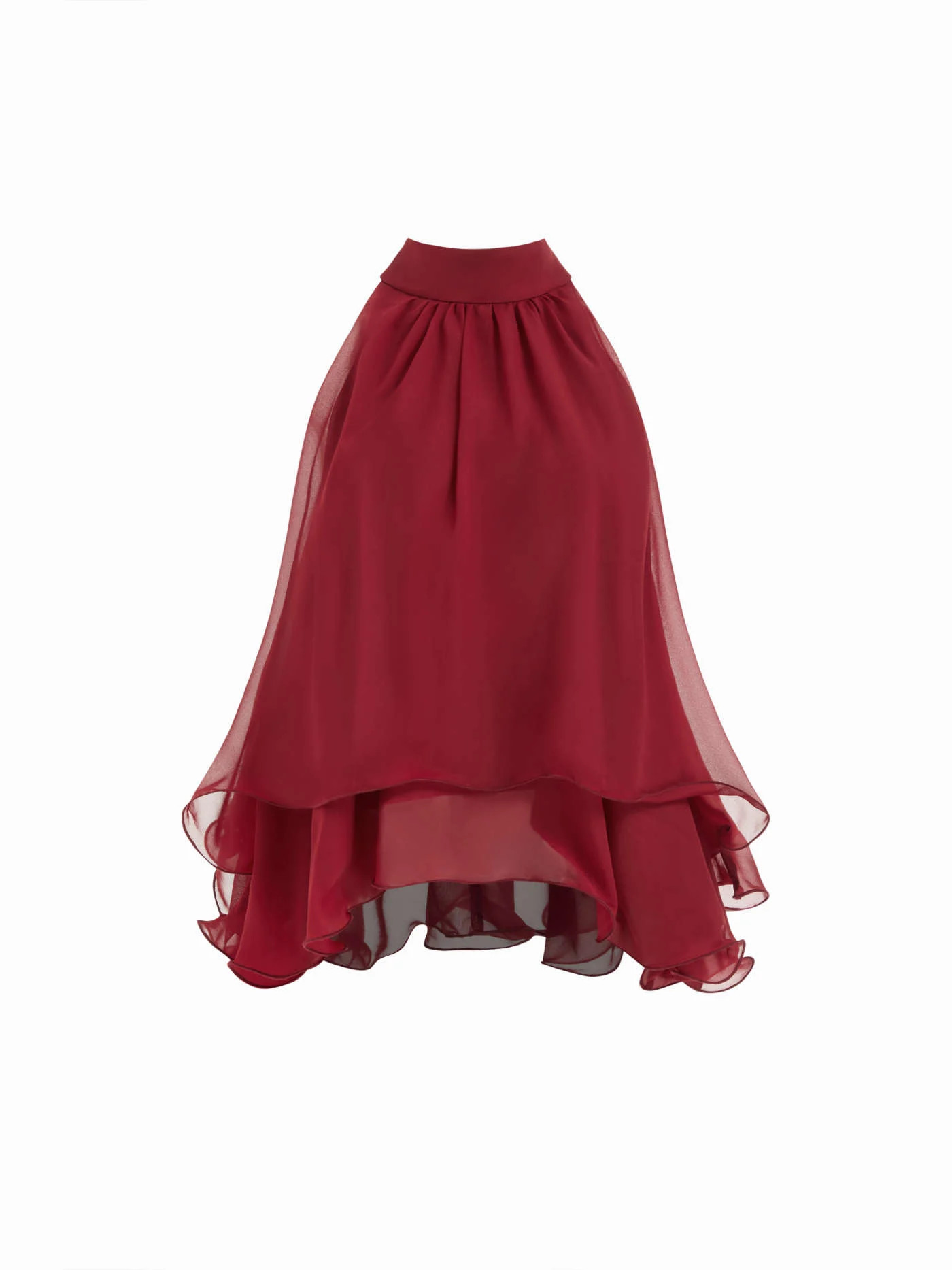 HALTER NECKLINE KNOTTED LAYERED RUFFLE HEM BLOUSE | Cider