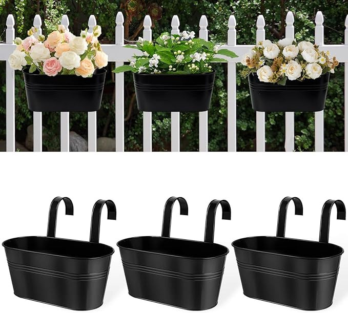 vensovo Metal Railing Planter for Outdoor Plants - 3 Pack Balcony Hanging Planter Box with Detach... | Amazon (US)