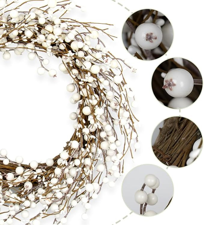 Winter Wreaths for Front Door 20 Inch Artificial Winter Wreath White Berry Wreath for Indoor Outd... | Amazon (US)