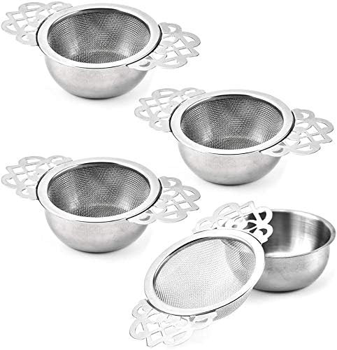 4 Set Tea Strainers with Drip Bowls, Loose Leaf Tea Strainers with Double Winged Handles Extra Fi... | Amazon (US)