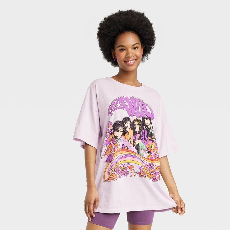 Women's The Who Oversized Graphic Short Sleeve T-Shirt Dress - Heathered Lavender Purple | Target