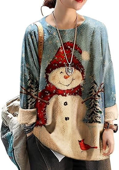 YESNO Women Christmas Sweater Graphic Printed Oversized Pullover Sweaters Casual Loose Knit Tops ... | Amazon (US)