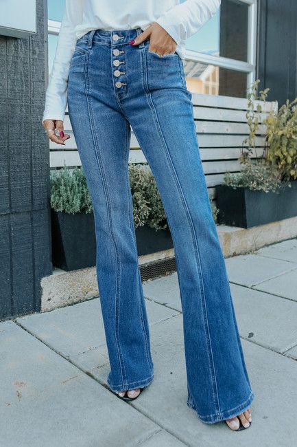 Miramar Seam Detail Medium Wash Flare Jeans | Magnolia Boutique