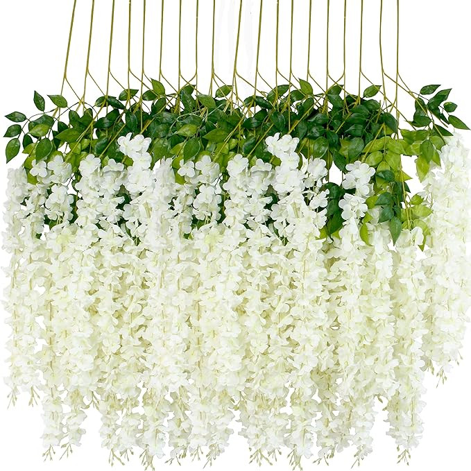 12Pcs Artificial Wisteria Flowers 3.6 Feet/Piece White Dense Artificial Fake Wisteria Vine Ratta ... | Amazon (US)