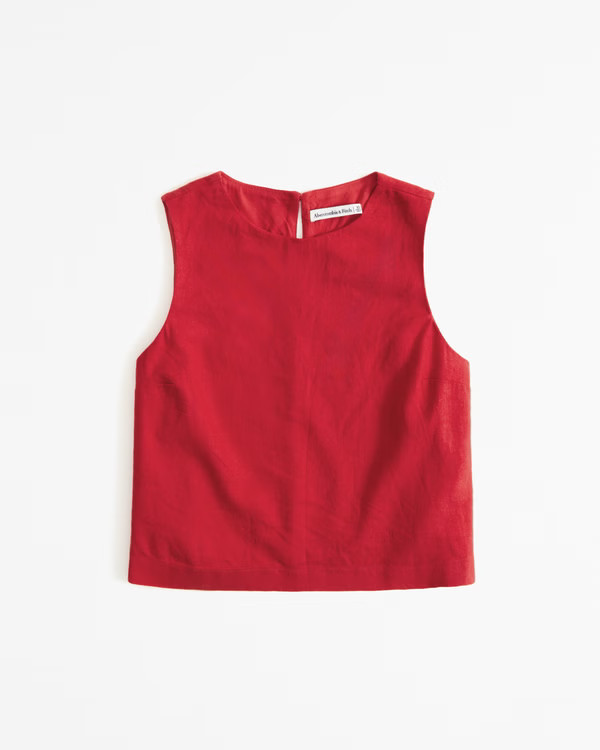 Linen-Blend High-Neck Set Top | Abercrombie & Fitch (US)