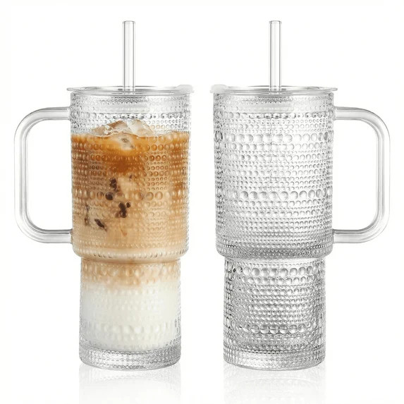 20 oz Glass Tumbler with Lid and Straw, Glass Iced Coffee Cups, Spill-proof Glasses Tumbler with ... | Walmart (US)