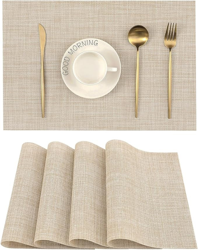 Leetaltree Beige Placemats Set of 4 - Heat Resistant Non-Slip Place mats for Dining Table, Washab... | Amazon (US)