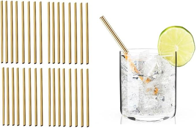 Gold Stainless Steel Short Straws 5 1/2 Inches - 32 pcs - Reusable Metal Drinking Straws - Good f... | Amazon (US)