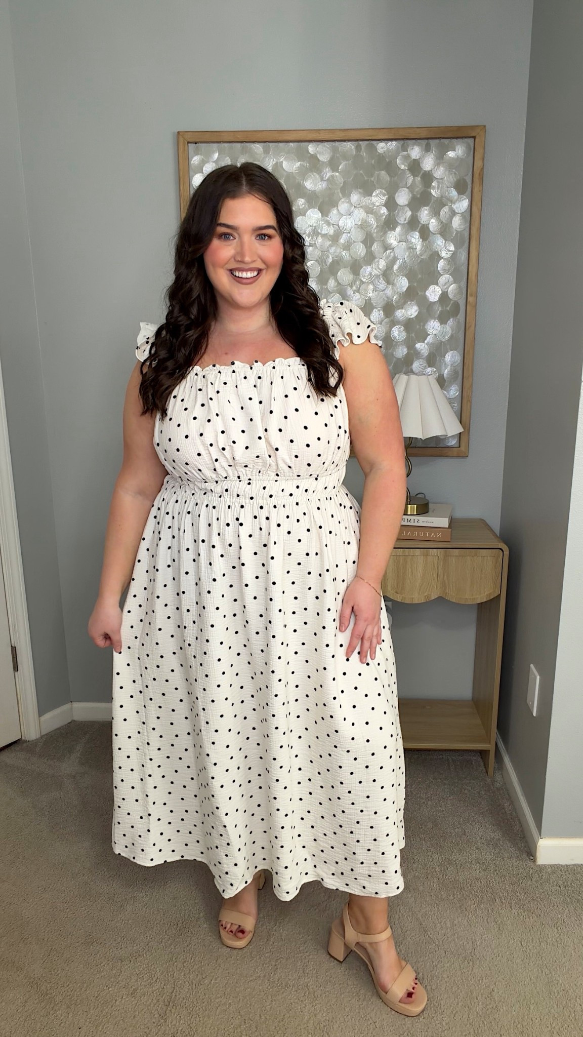 Love this black + white polka dot dress! 🖤🤍 Such a great flowy fit for curves with a smocked waist. Size 1X
Spring casual outfit, everyday neutral style 

#LTKootd #LTKSeasonal #LTKPlusSize