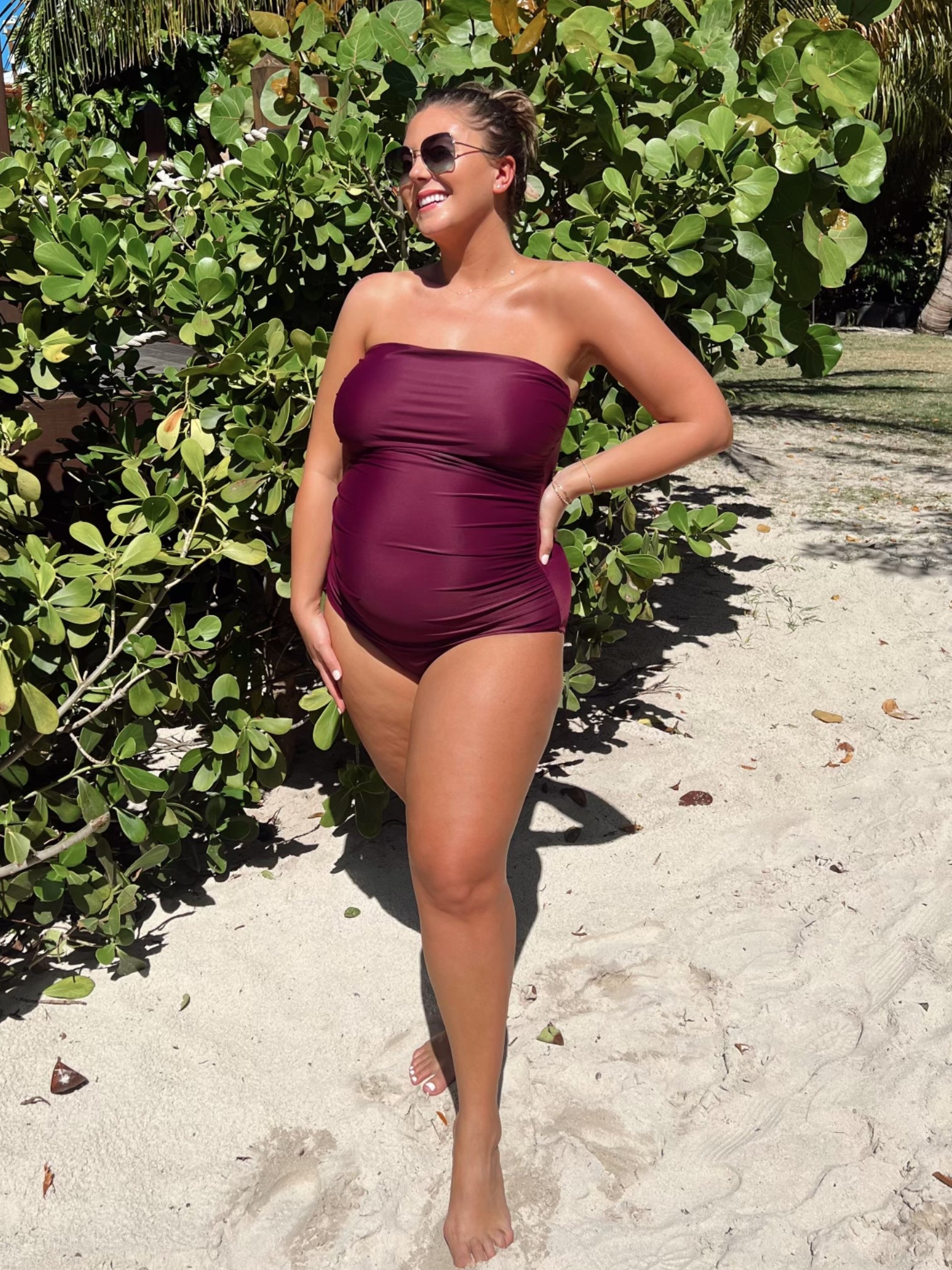 Wearing size 18 long torso (pregnant on vacation here). See more of my swimwear on CaralynMirand.com. Use CARALYNM at Cakes Body. 

#LTKMidsize #LTKSwim #LTKBump